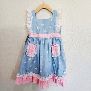 NEW Ruffles by Tutu & Lulu Blue & Pink Apron Dress Size 7